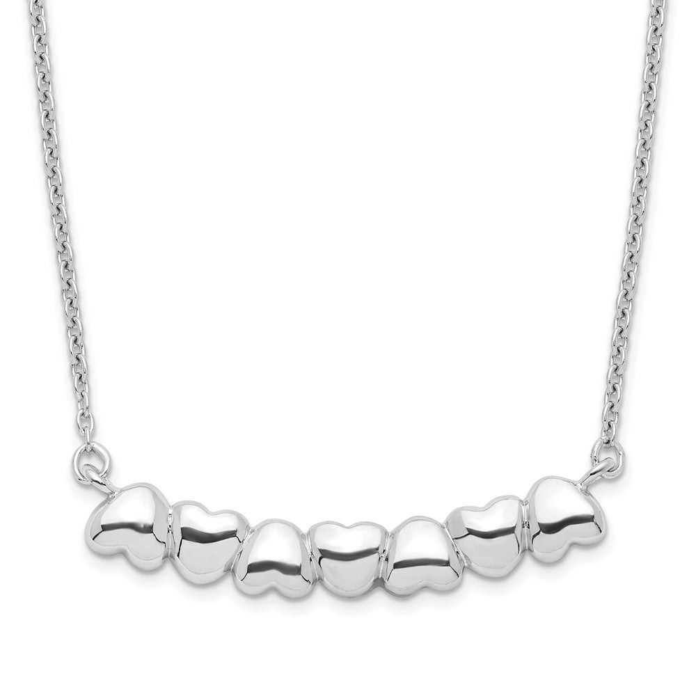 Sterling Silver Rhodium-plated w/2in ext Heart Bar Necklace 16 Inches