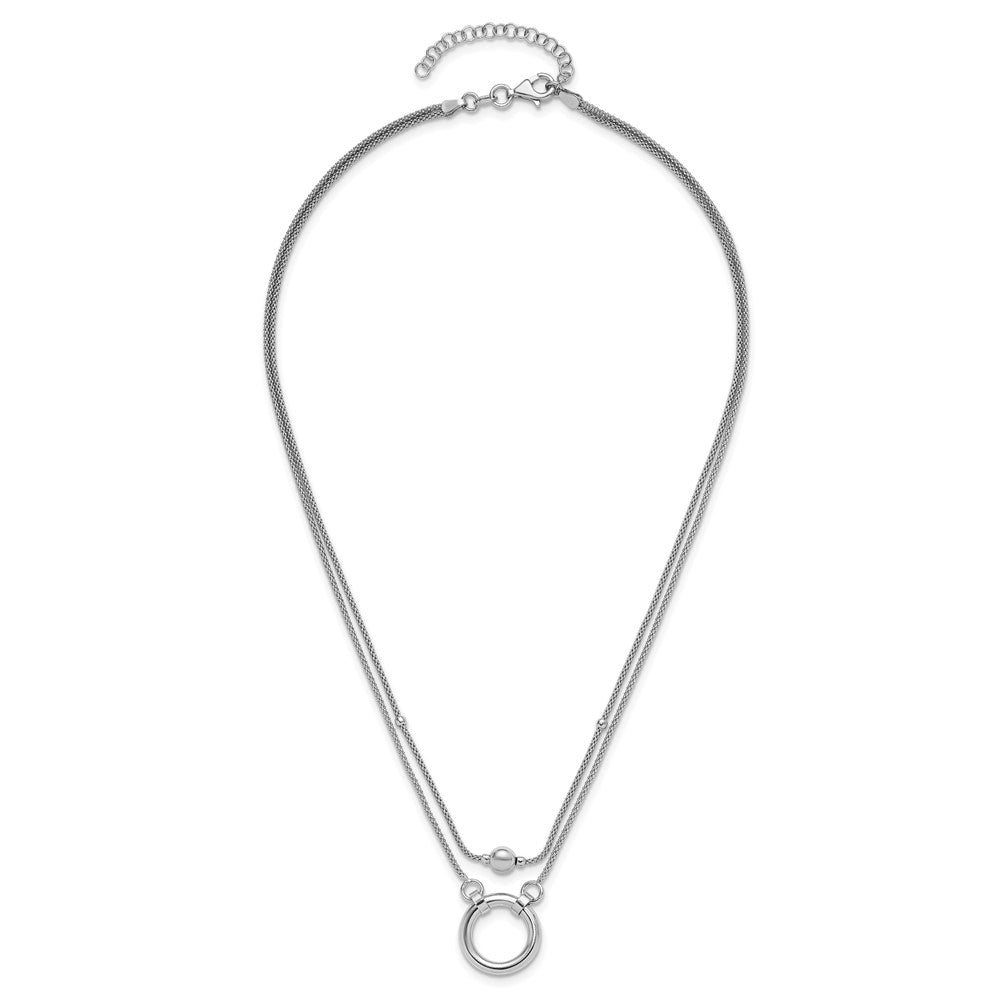 Sterling Silver Rh-plat 2-strand Beads/Circle 17in w/2in ext. Neck