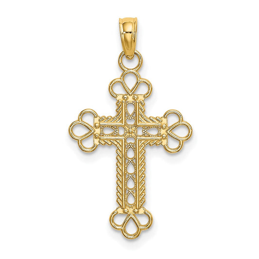 14K Textured and Cut-Out W/ Rope Frame Block Cross Charm