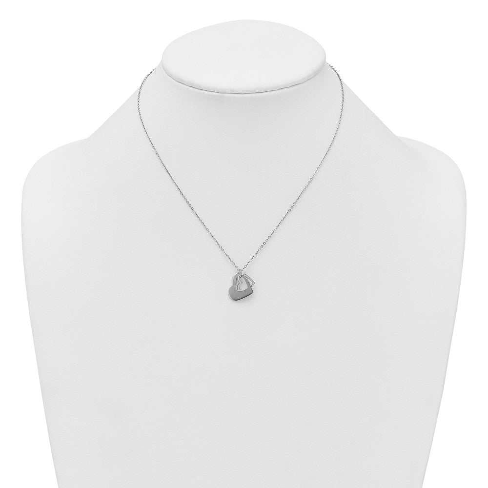 Sterling Silver RH-plat Heart With Heart Cutout 16in With 2in Ext Necklace 16 Inches