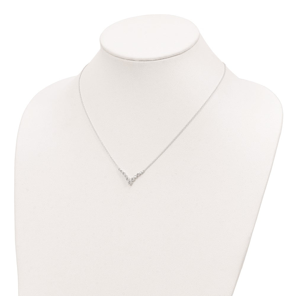 Sterling Silver Fancy-V Bar CZ  Necklace 18 Inches