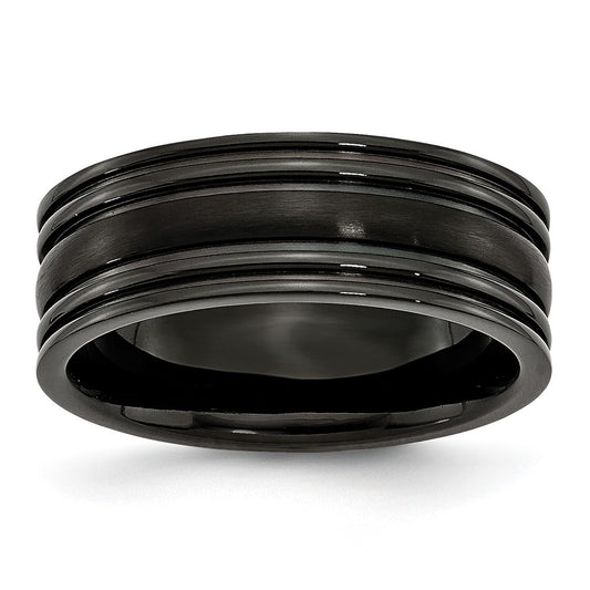 Titanium Grooved Black IP-plated 8mm Brushed and Polished Band