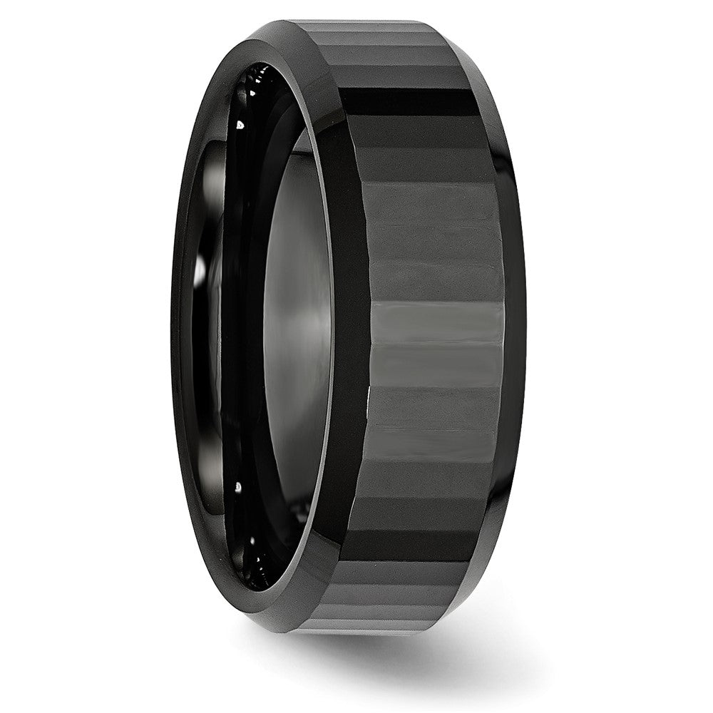 Chisel Ceramic Black Faceted Beveled Edge 8mm Polished Band Size - 11
