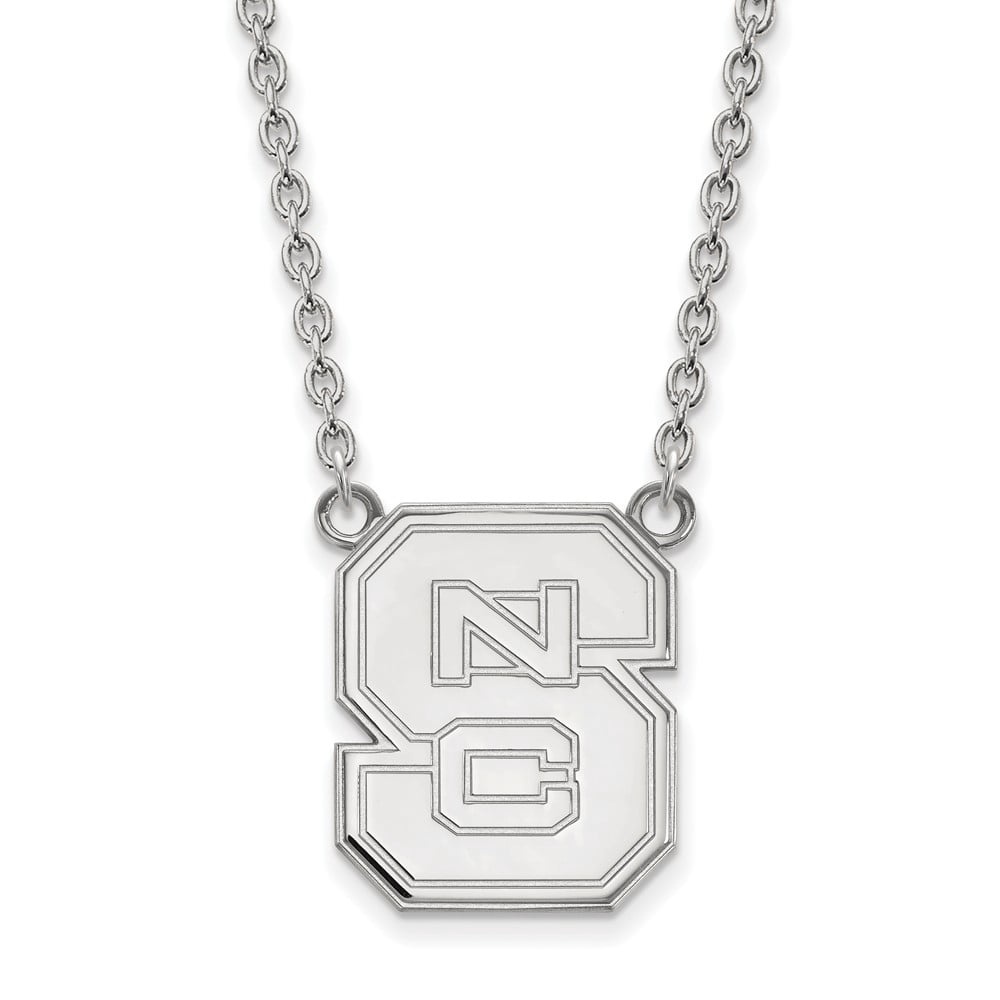 Sterling Silver Rhodium-plated LogoArt North Carolina State University N-C-S Large Pendant 18 inch Necklace QSS016NCS-18