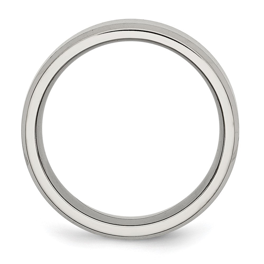 Stainless Steel Polished w/Brushed Center 8mm Flat Beveled Edge Band Size - 9.5