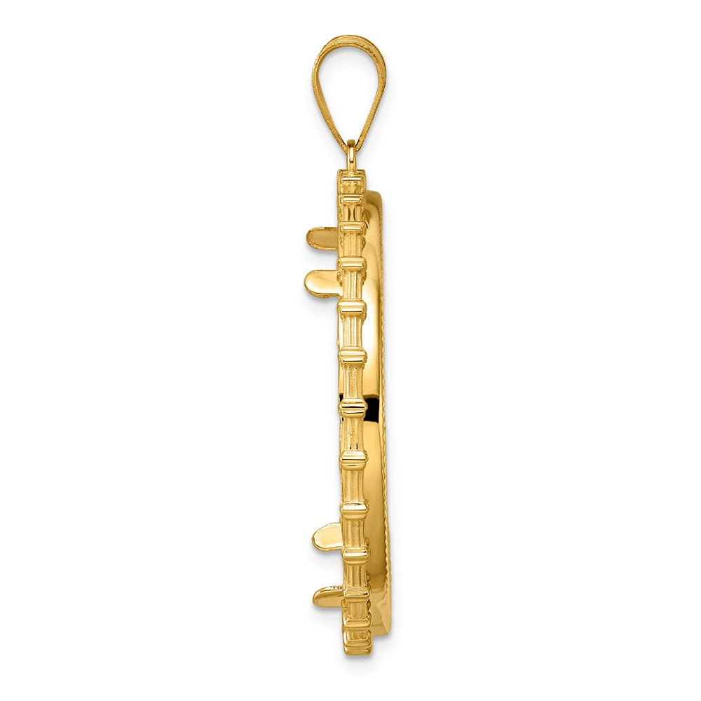 14k Diamond Cut Columns with 32.7mm Prong Coin Bezel Pendant