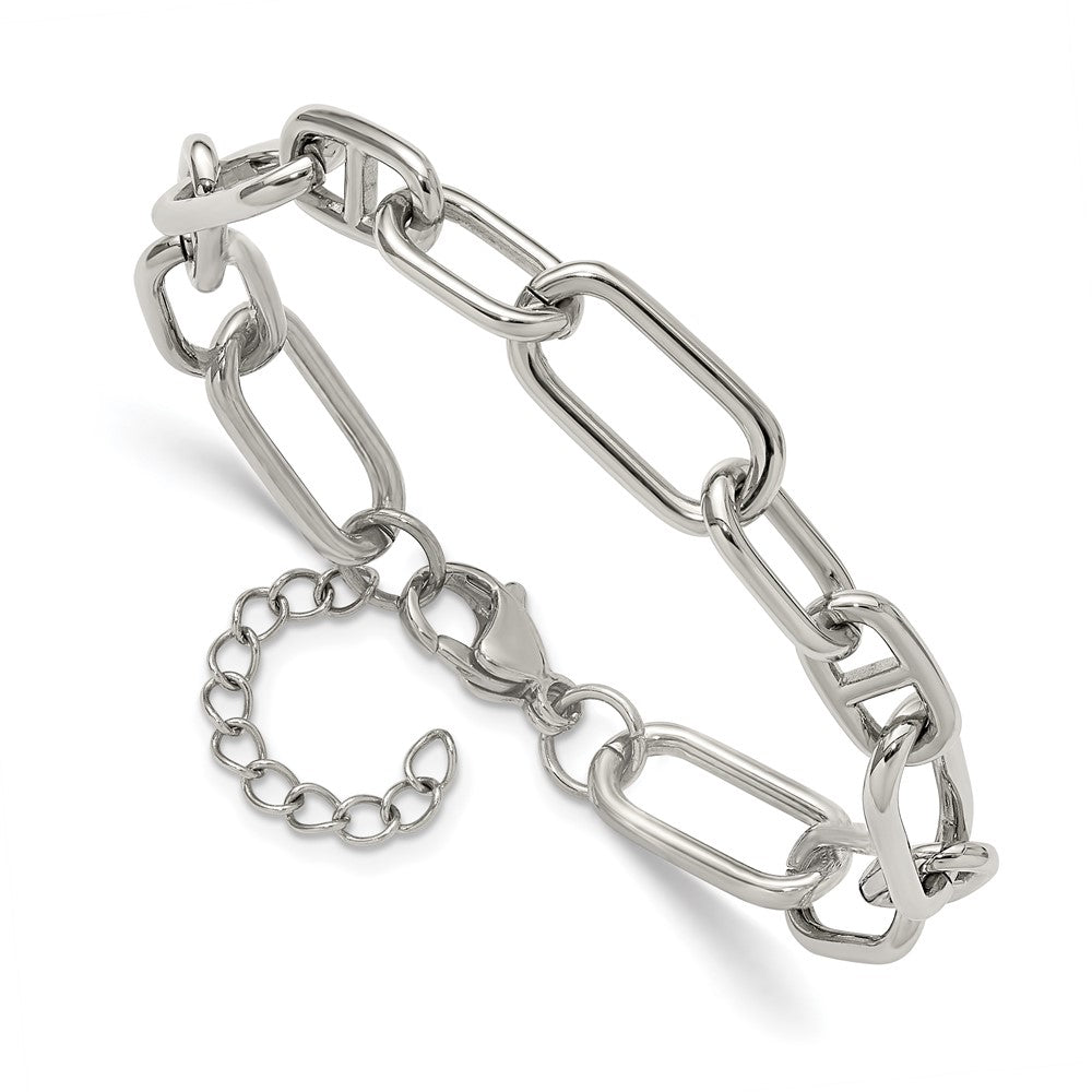 Chisel Stainless Steel Polished 9mm 6.5 inch Plus 1.25 inch 9mm Open Link Bracelet 7.25 inches