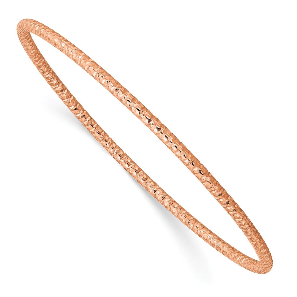 Stainless Steel Polished Textured Rose IP-plated 2mm Slip on Bangle 8 inches