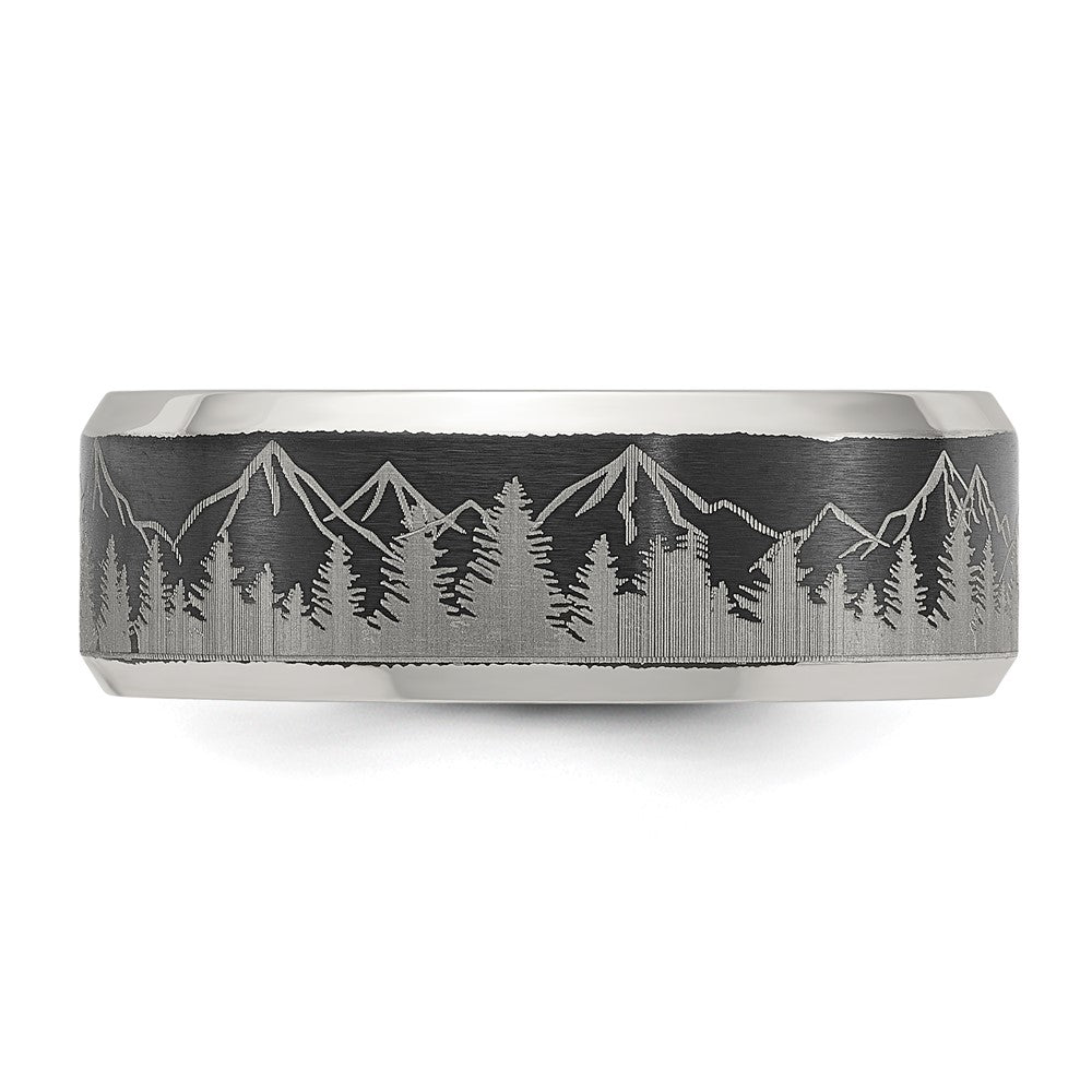 Chisel Stainless Steel Brushed Center with Laser Design Mountains 8mm Band Size - 7.5