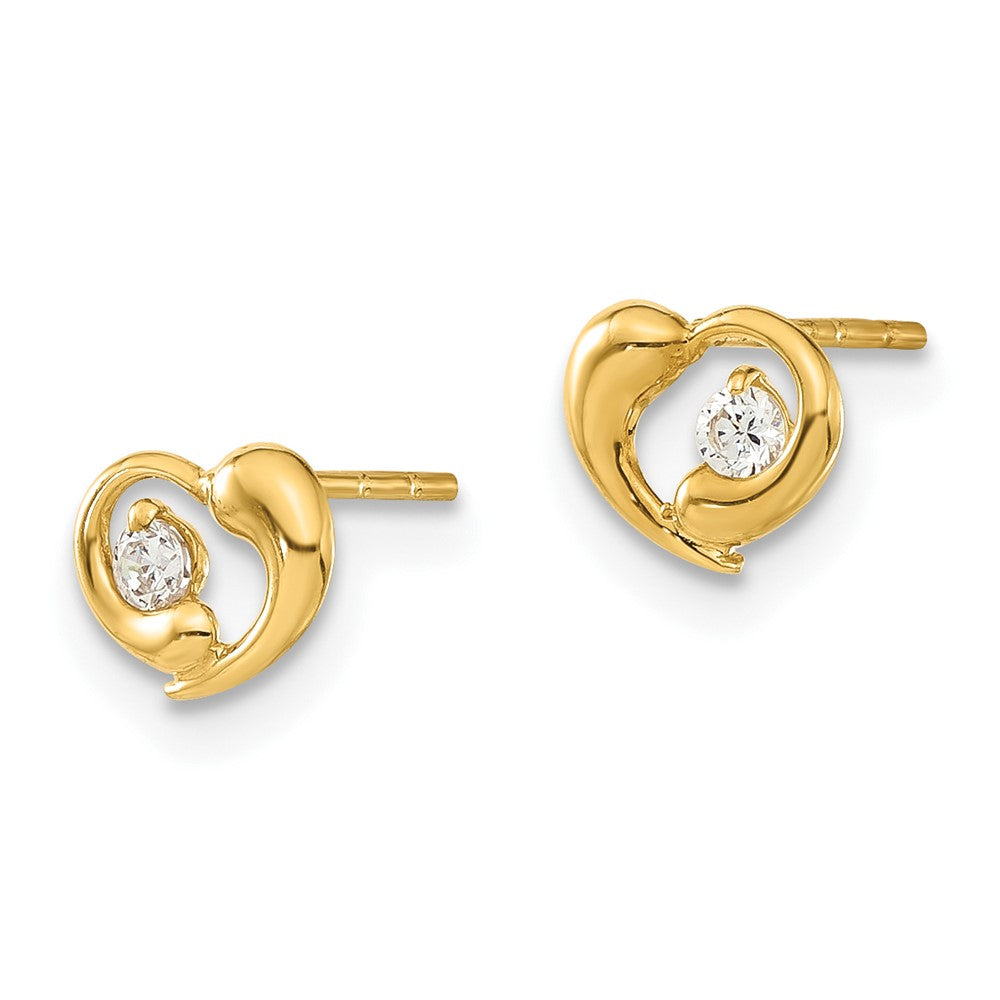 14ky Madi K Childrens Polished CZ Heart Post Earrings