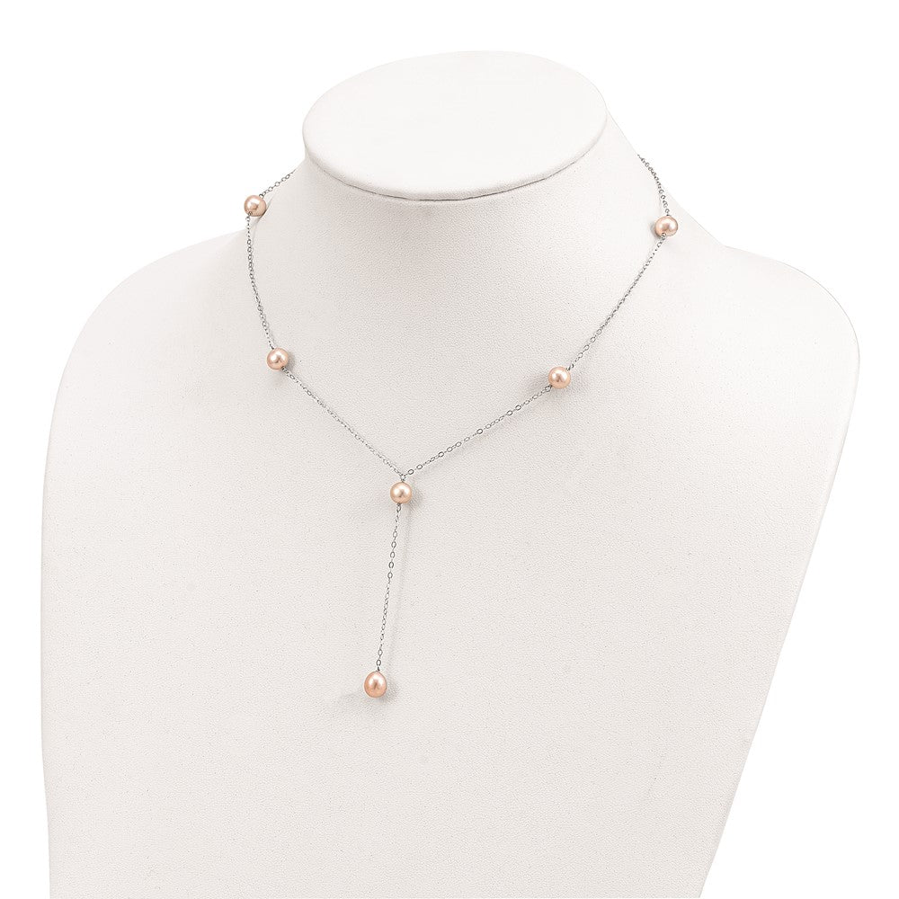 Sterling Silver Rhodium-plated 6-8mm Pink Teardrop and Semi-Round Freshwater Cultured Pearl 6-Station Y-Drop 16 inch Necklace 16 Inches