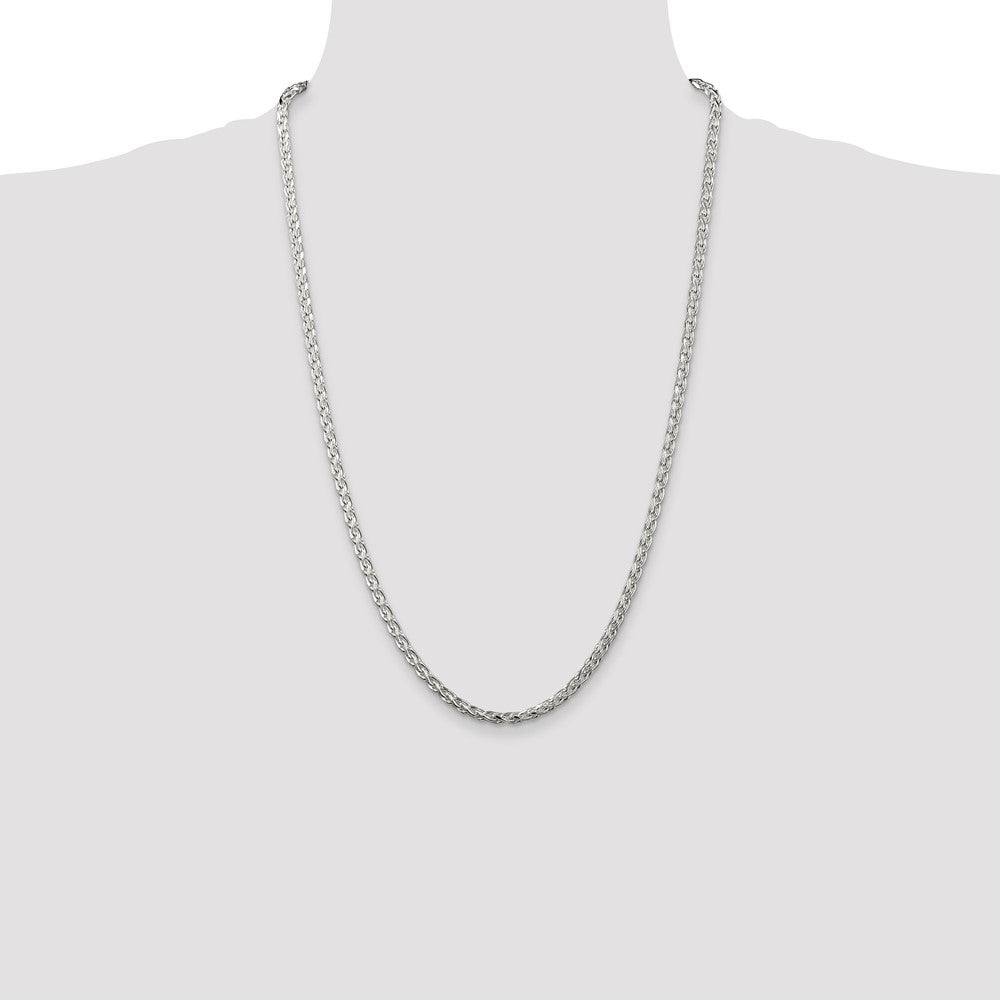 Sterling Silver 3.5mm Diamond-cut Round Spiga Chain 26 Inches