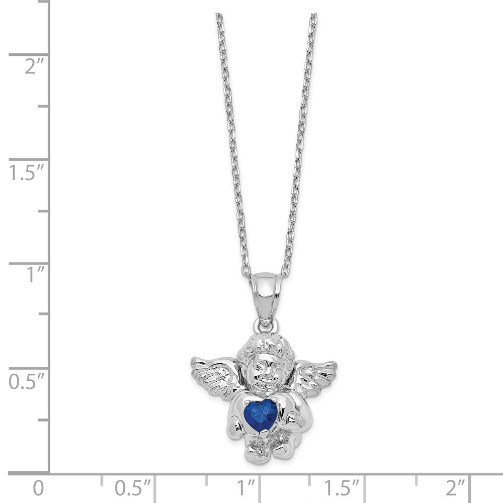 Sterling Silver RH-pltd CZ Sept Birthstone Angel Ash Holder 18in Necklace 18 Inches