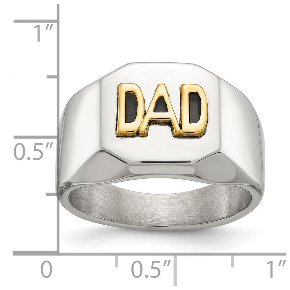 Chisel Stainless Steel Polished with 14K Gold Accent DAD with Black Enamel Signet Ring Size - 11
