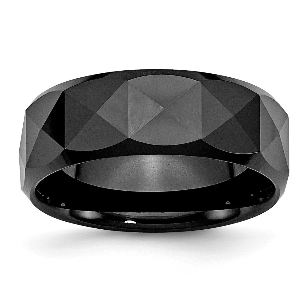 Ceramic Faceted Black 8mm Polished Beveled Edge Band Size - 10.5