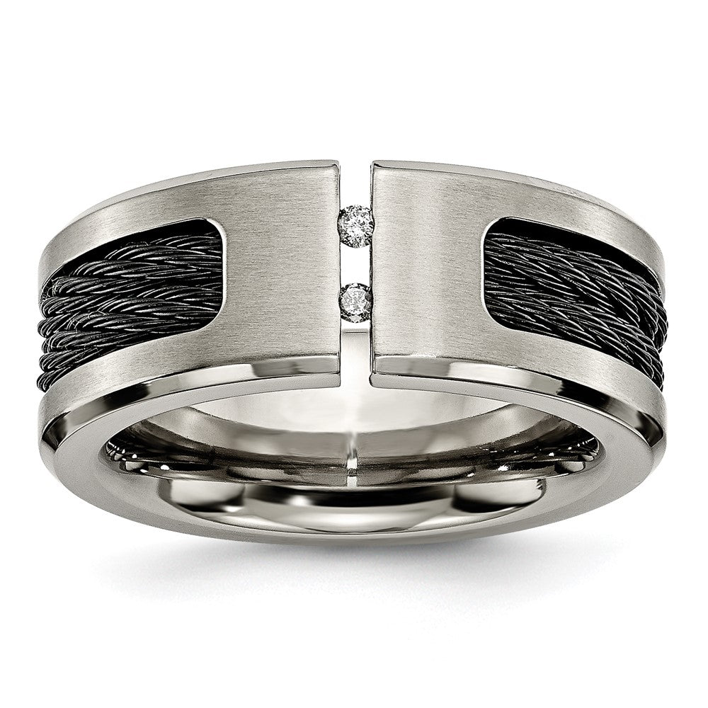 Titanium Brushed/Polished Black IP Cable 1/20ct Diamond 10mm Band Size - 10
