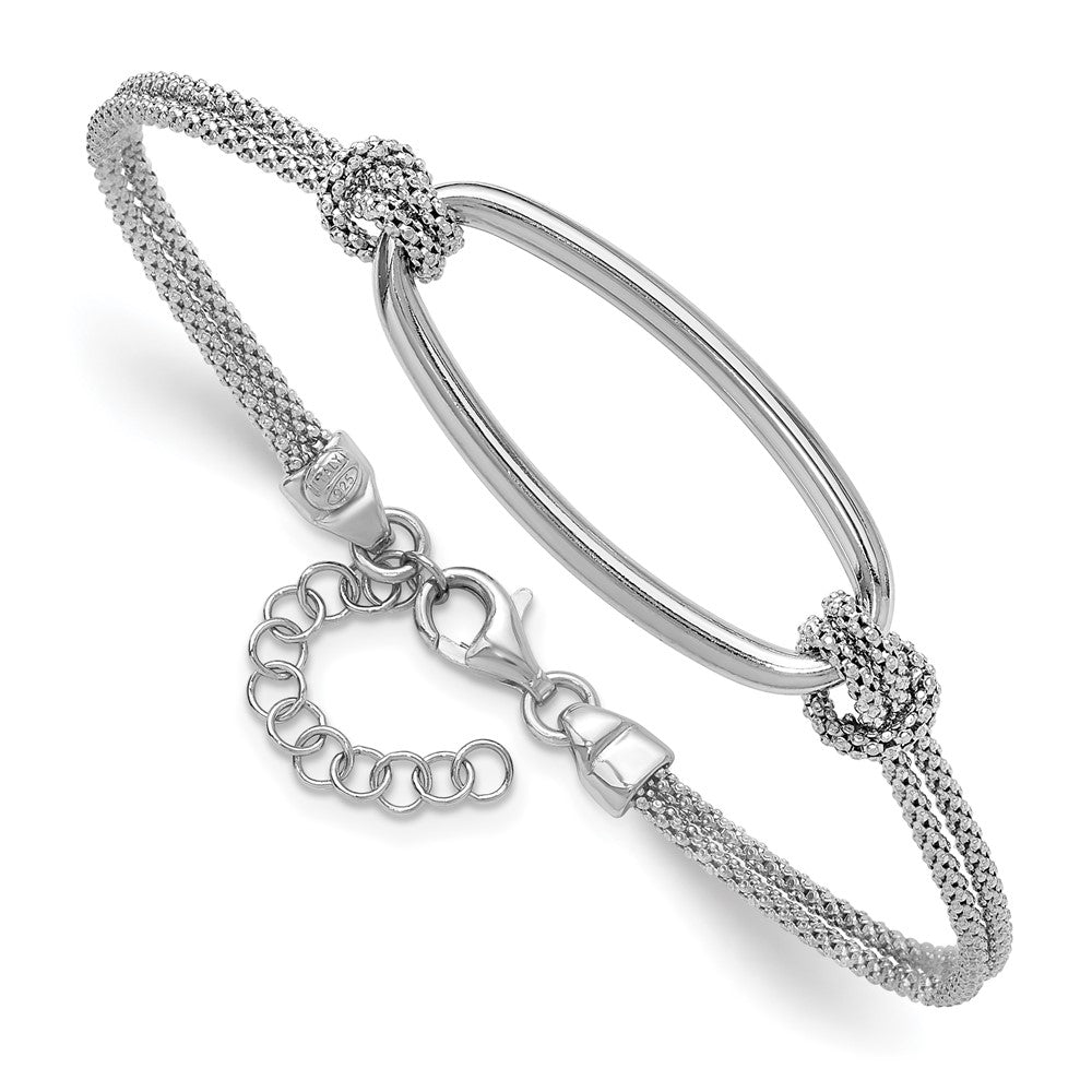 SS RH-plat Polish/Dia-cut Oval 2-Strand w/1.25in ext. Bracelet 8  inches
