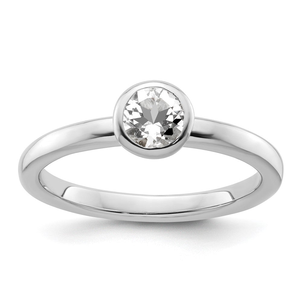Sterling Silver Stackable Expressions Low 5mm Round White Topaz Ring Size -7