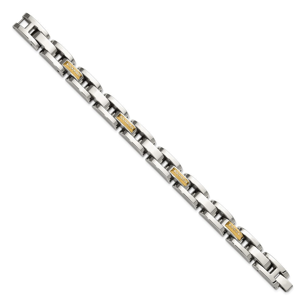 Chisel Stainless Steel Polished with 14K Gold Accent and 1/4ct. Diamond 8.25 inch Link Bracelet 8.25 inches