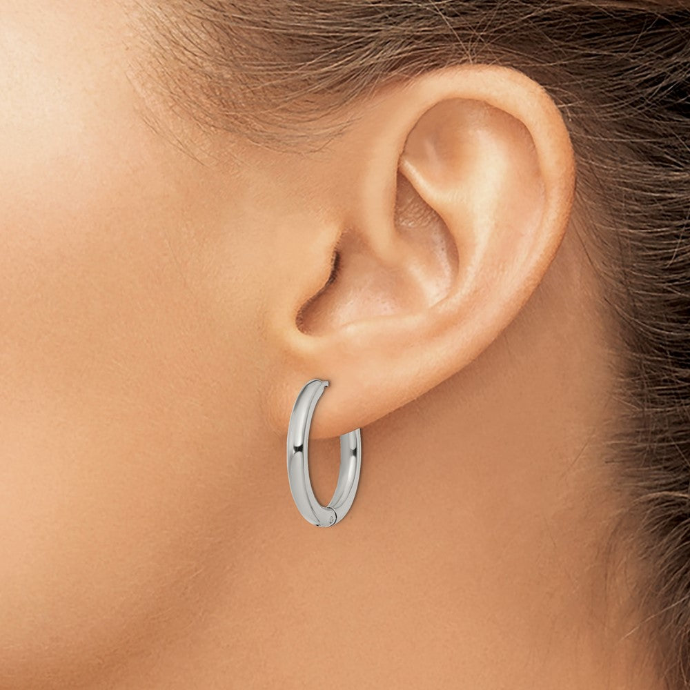 Stainless Steel Polished 3mm Hinged Hoop Earrings