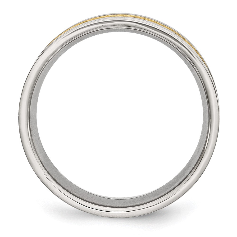 Stainless Steel Brushed Yellow IP-plated 8mm Grooved Band Size - 7