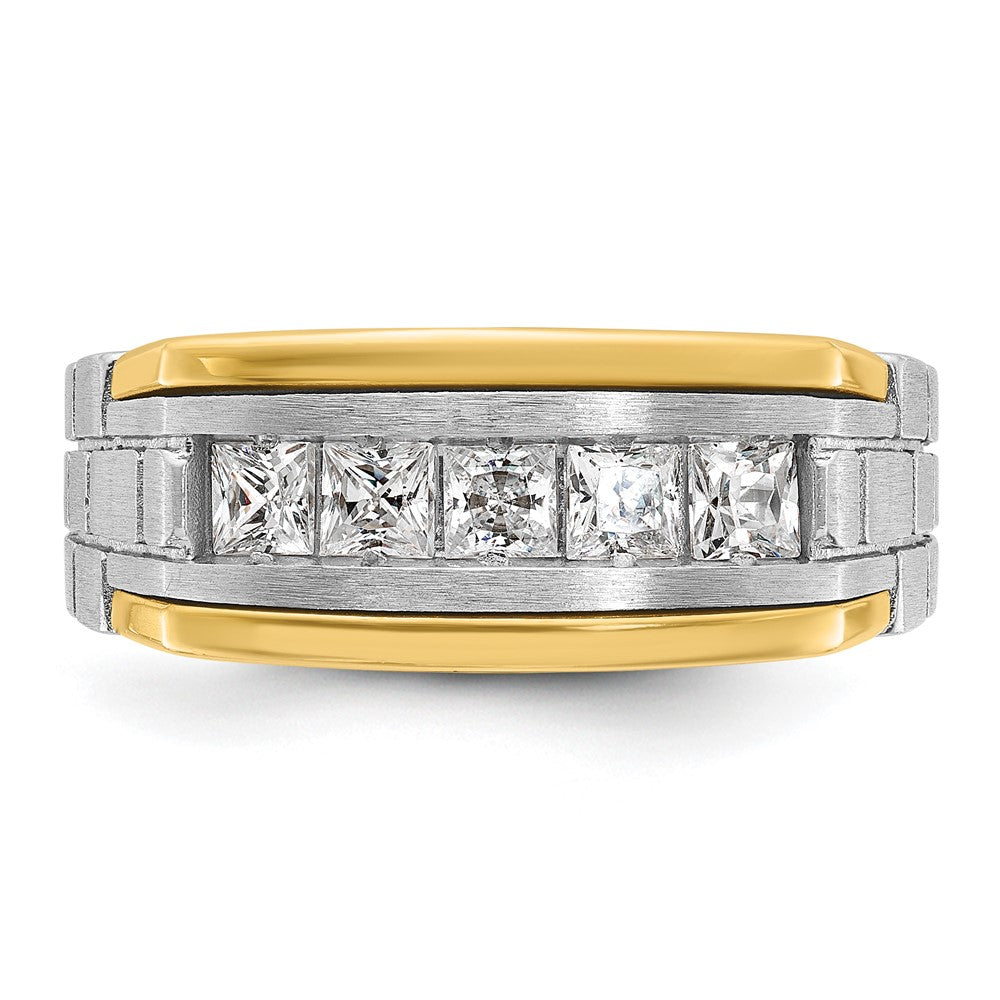 IBGoodman 14k Two-tone 1 carat Lab Grown Diamond VS/SI+ G+ Five Stone Complete Polished Satin and Grooved Men's Ring