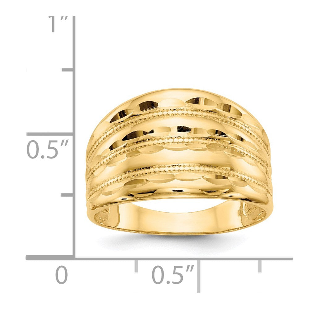 14K Gold Polished Diamond-cut Four Ridge Fashion Dome Ring Size 7
