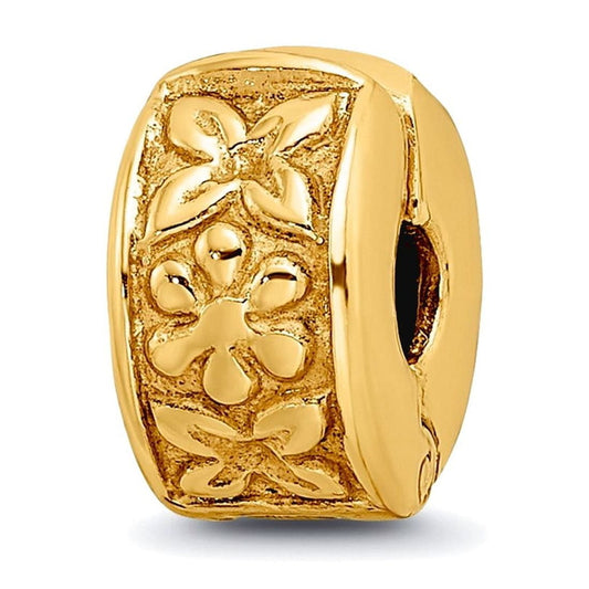 Sterling Silver Gold-plated Reflections Hinged Floral Clip Bead