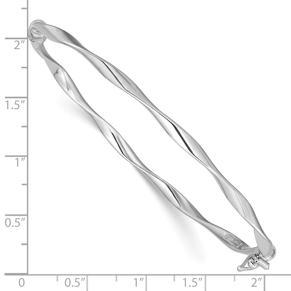 Sterling Silver Rhod-plated Polished 3mm Twisted Hinged Bangle 7 inches