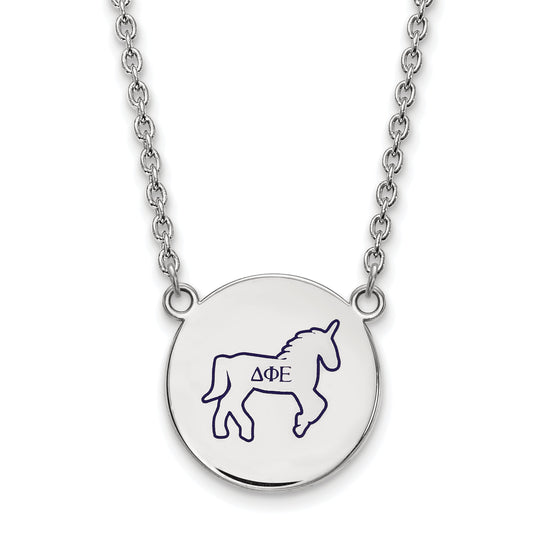 Sterling Silver 18in Official Licensed Greek Sororities Delta Phi Epsilon (???) Small Enamel Pendant w/Necklace