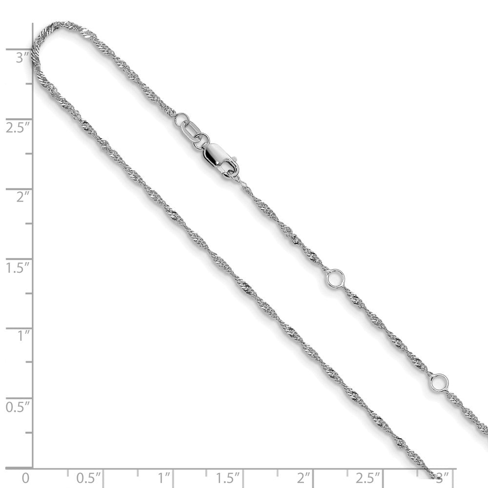 10k White Gold  1.5mm Singapore 1in+1in Adjustable Chain