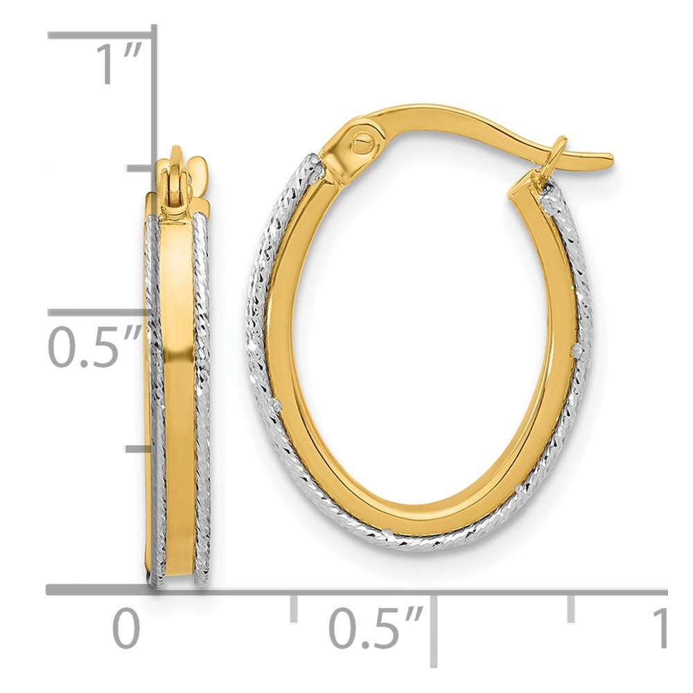 14K Two-tone Polished and Diamond-cut Oval Hoop Earrings