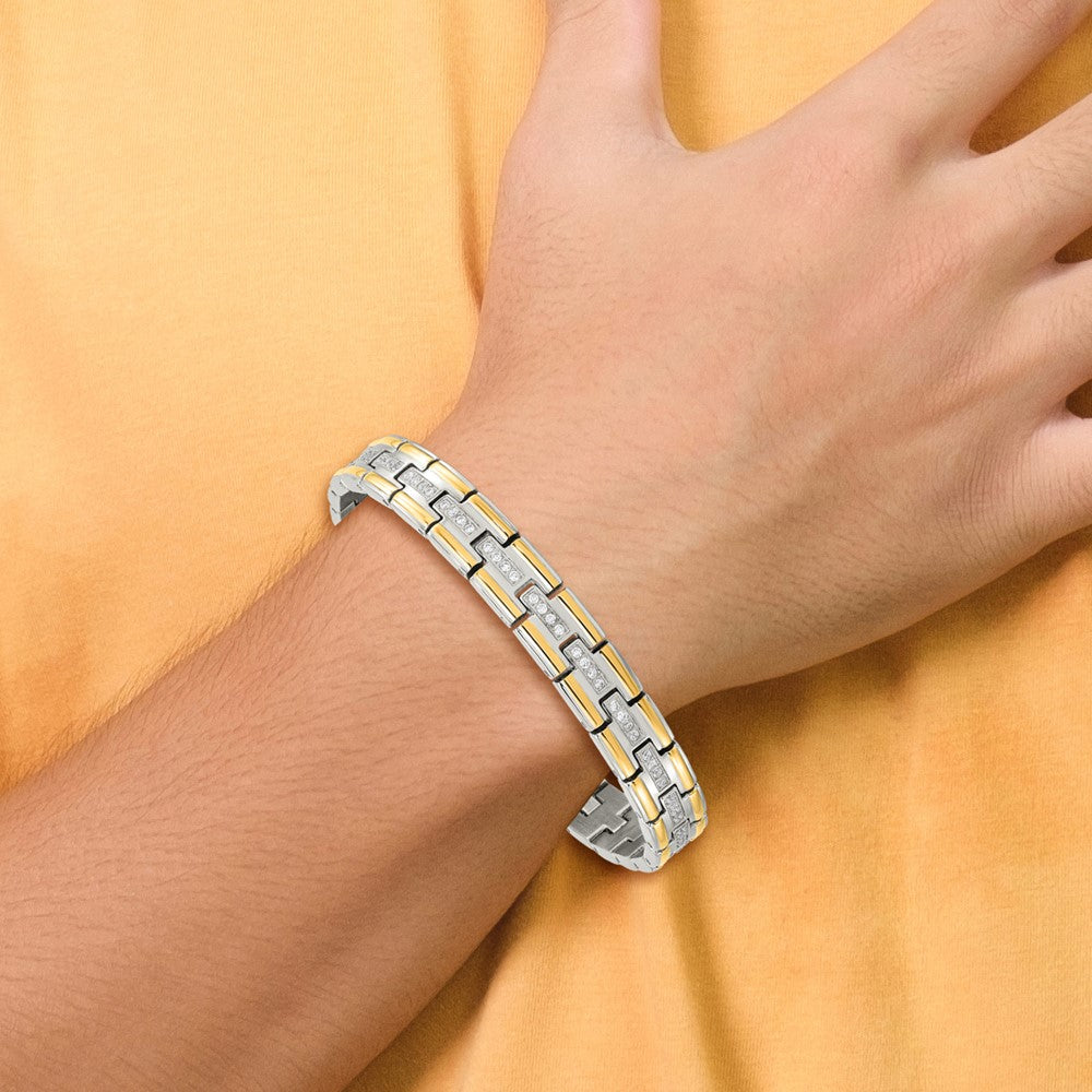 Stainless Steel Polished Yellow IP-plated with CZ 8.5in Bracelet 8.5 inches