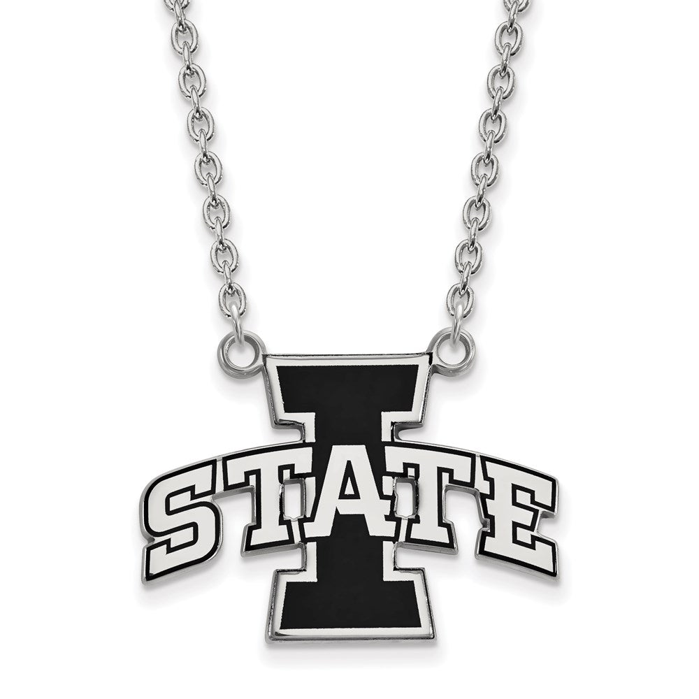 Sterling Silver Rhodium-plated LogoArt Iowa State University Large Enameled Pendant 18 inch Necklace QSS045IAS-18