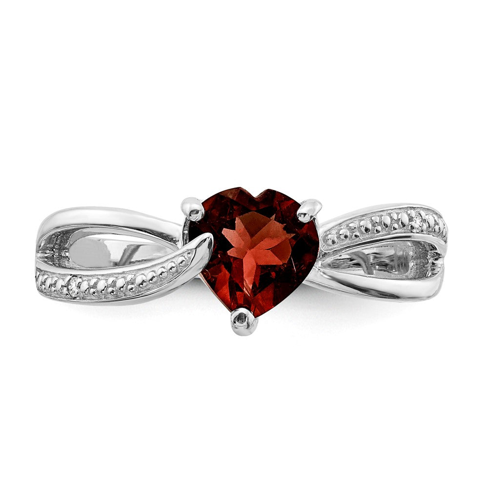 Sterling Silver Heart Shaped Garnet & Diamond Ring
