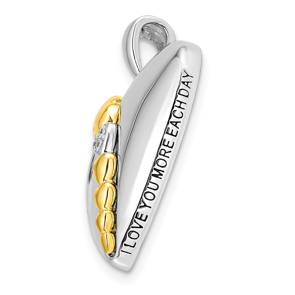 Sentimental Expressions Sterling Silver Rhodium and Gold-plated CZ I Love You More Each Day Heart 18 inch Necklace with Poem Card 18 Inches