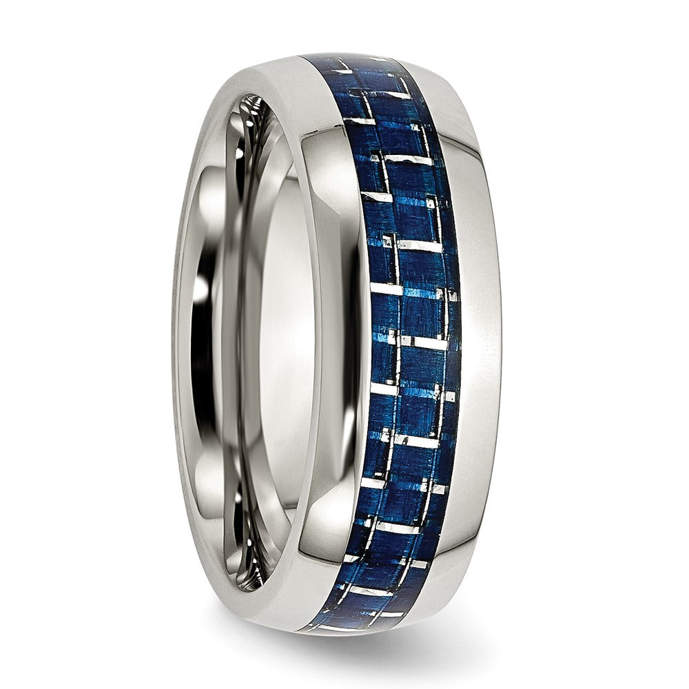 Stainless Steel Polished w/Blue Carbon Fiber Inlay 8mm Band Size - 6