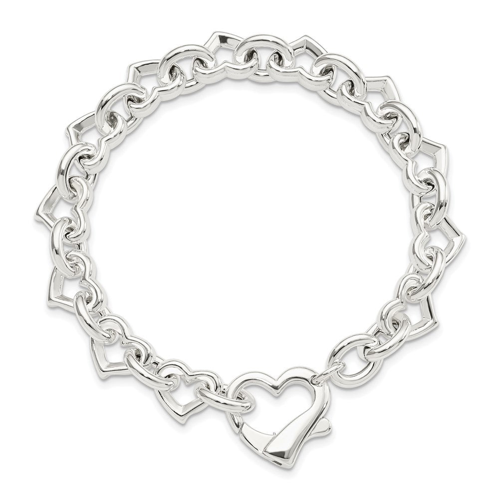 Sterling Silver 7.5inch Polished Fancy Heart Link Bracelet 7.5 inches