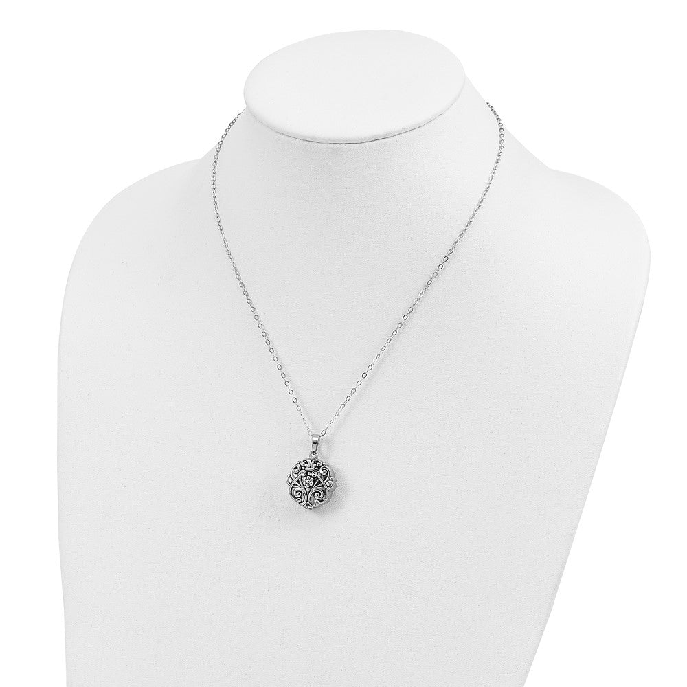 Sentimental Expressions Sterling Silver Rhodium-plated Antiqued Circle Remembrance Ash Holder 18 Inch Necklace 18 Inches