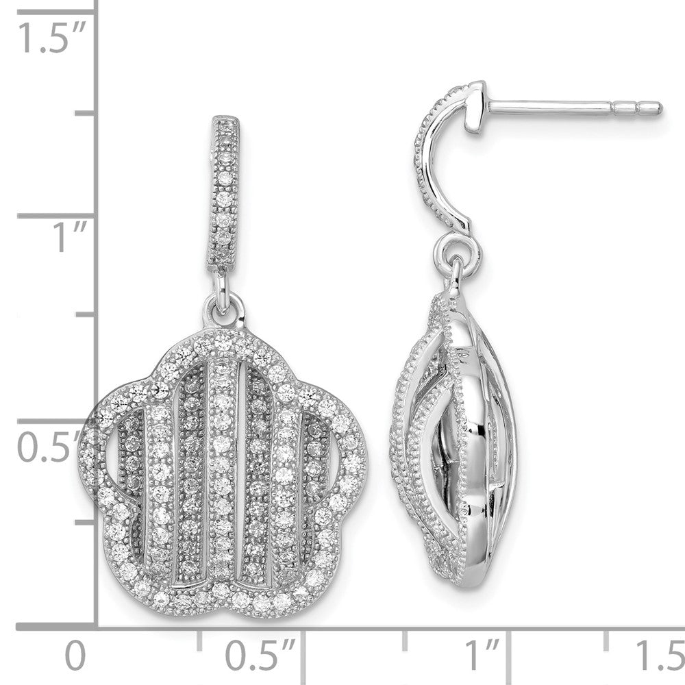 Sterling Silver & CZ Brilliant Embers Flower Dangle Post Earrings