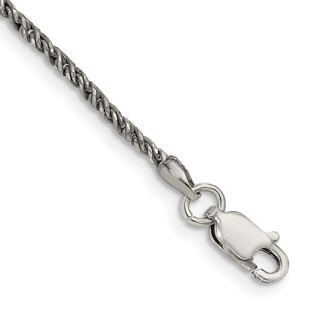 Sterling Silver Ruthenium-plated 1.7mm Twisted Tight Wheat Chain 7 inches