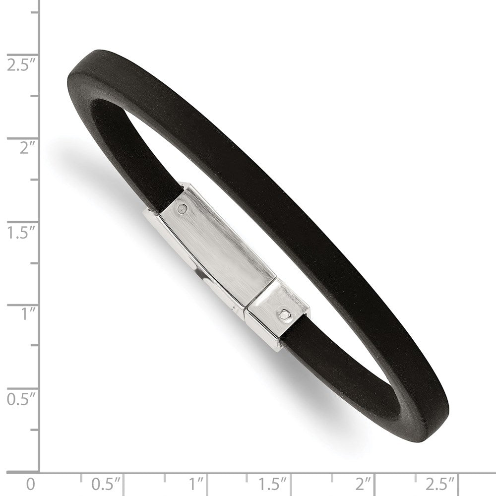 Stainless Steel Polished Black Rubber 8.5in Bracelet 8.5 inches