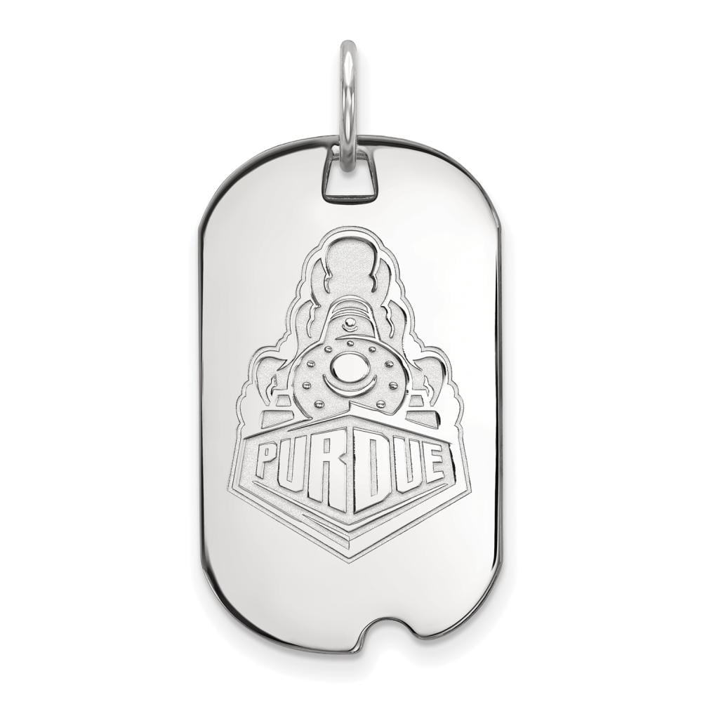 Sterling Silver Rhodium-plated LogoArt Purdue University Boilermakers Train Logo Small Dog Tag Pendant QSS056PU