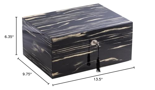 Lacquered Ebony Wood Finish 100-Cigar Humidor with Removable Tray Spanish Cedar Lining Hygrometer and Humidistat QGM21574