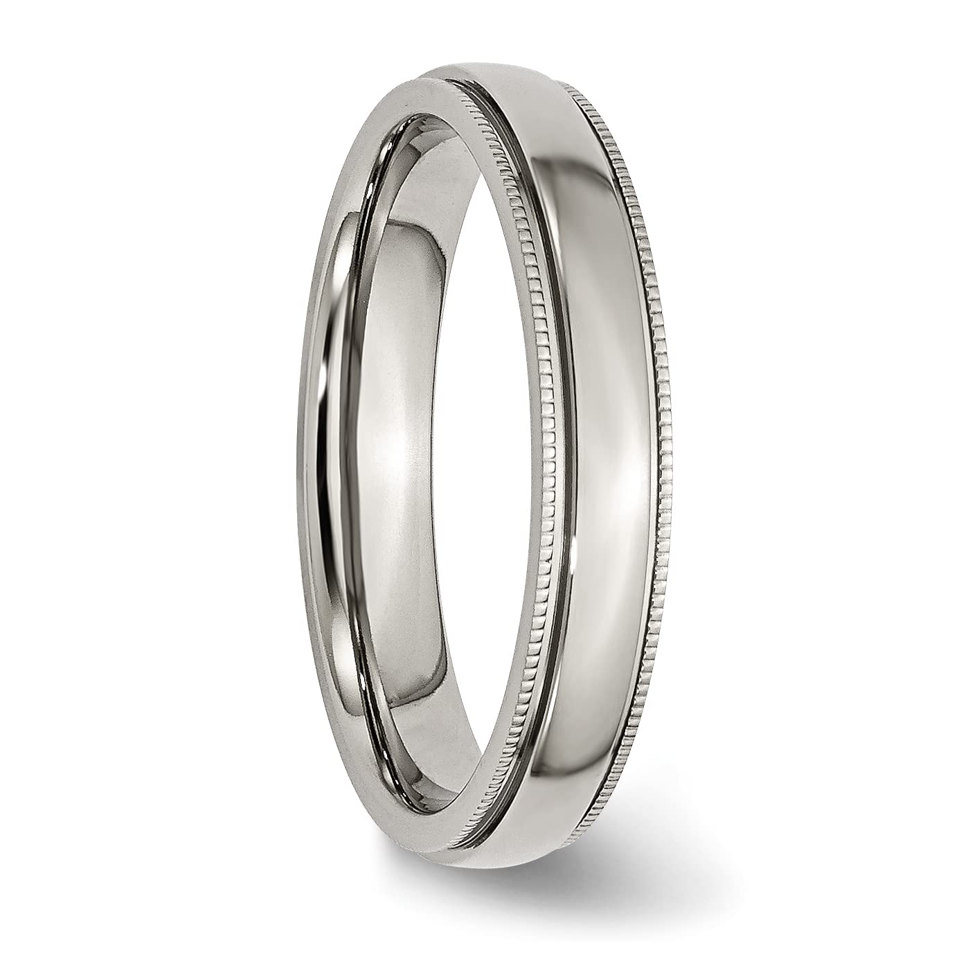 Stainless Steel Polished 4mm Grooved and Beaded Band Size - 10