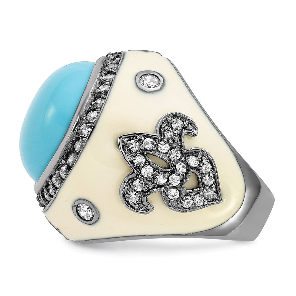 Sterling Silver Enameled Imitation Turquoise CZ Ring