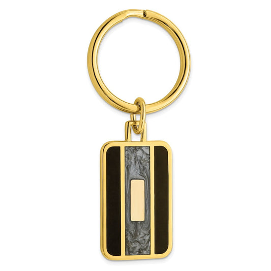 Gold-plated Kelly Waters Black and Grey Epoxy Key Ring with Engravable Area QGL8723