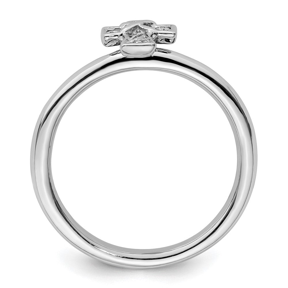 Sterling Silver Stackable Expressions Rhodium White Topaz Cross Ring Size -10