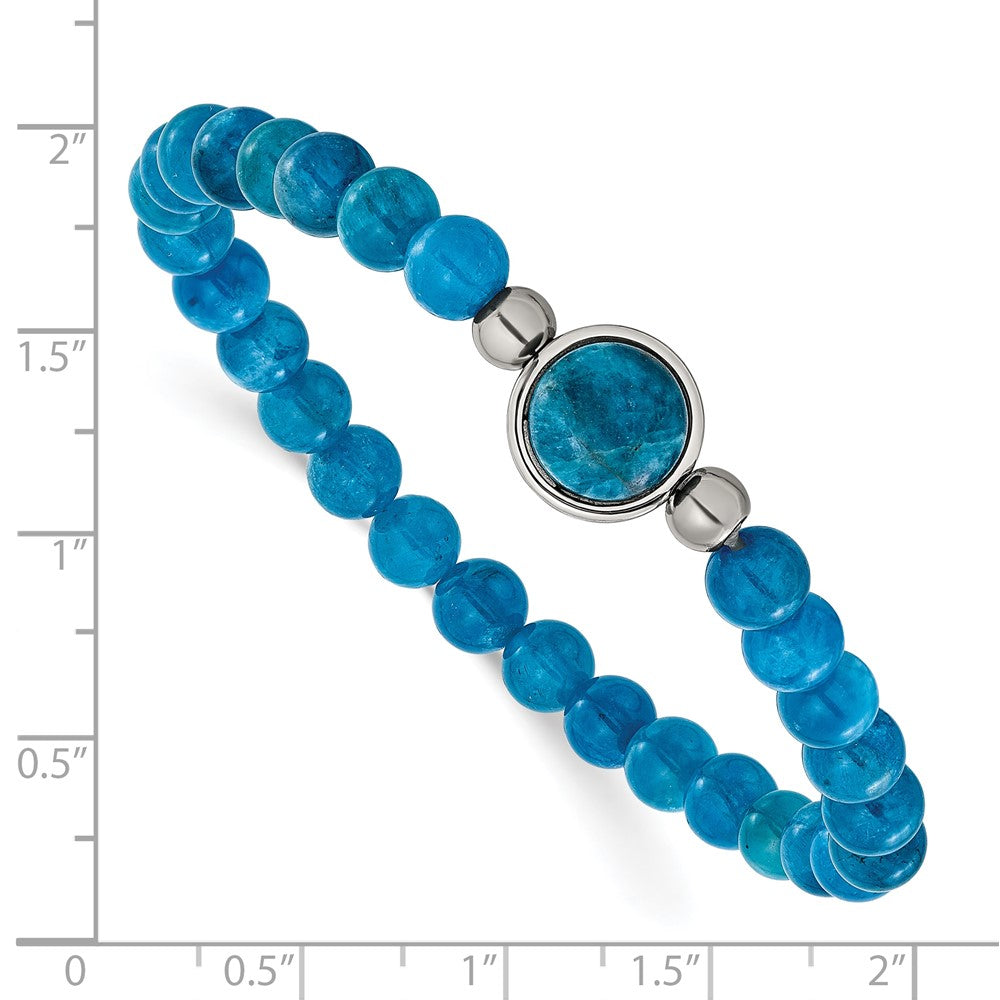 Chisel Stainless Steel Polished 6mm Blue Apatite Beaded 7 inch Stretch Bracelet 7 inches