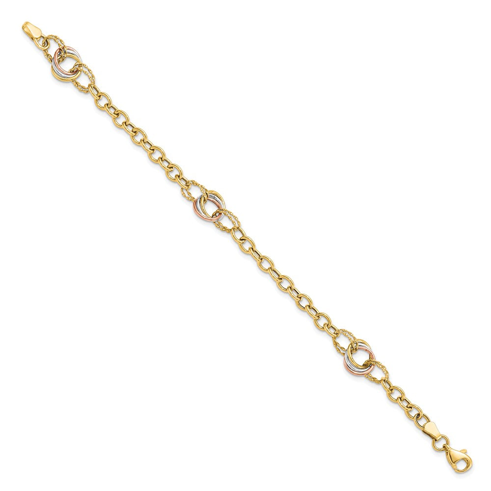 10K Tri-color Polished and Textured Fancy Link Bracelet